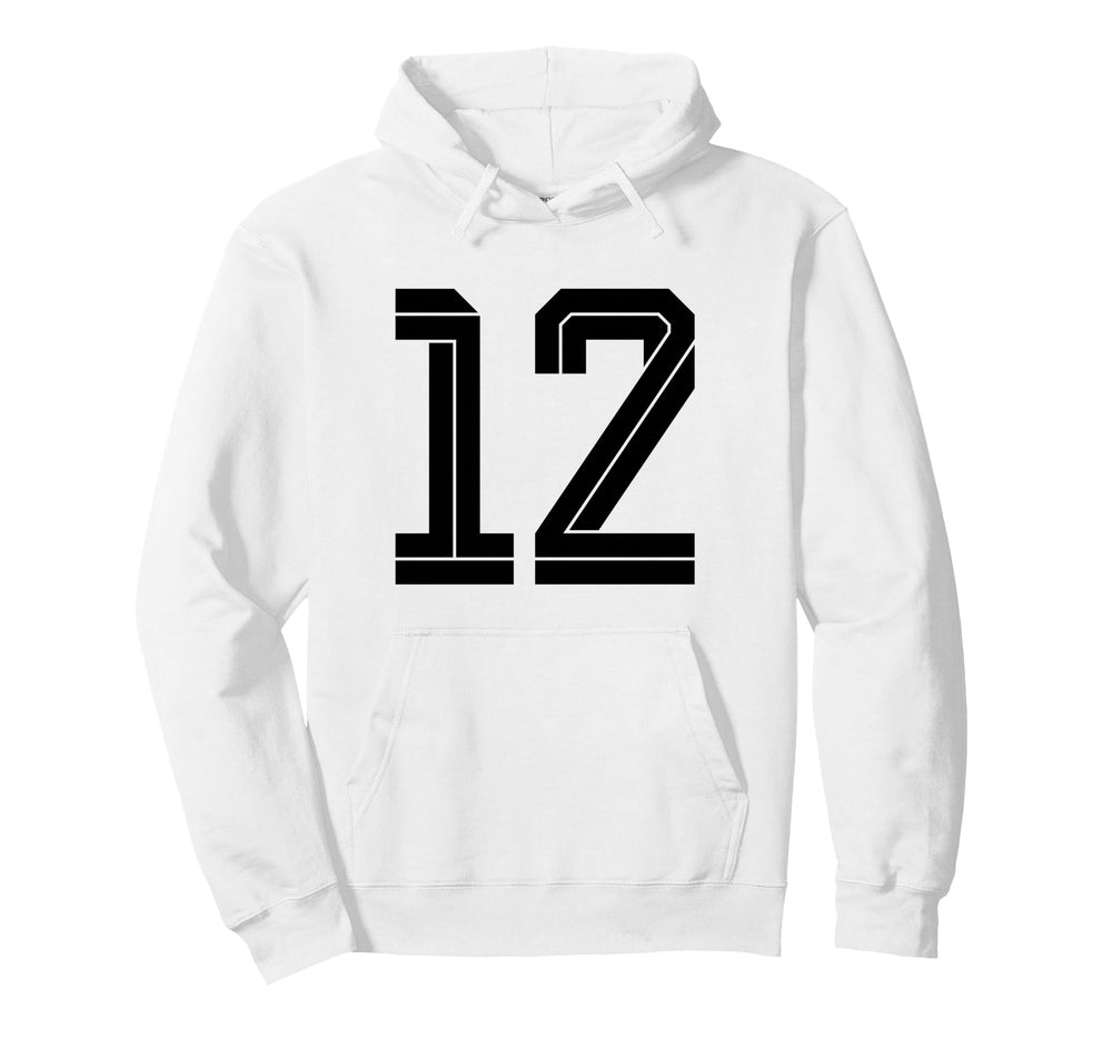 12 White Number 12 Sports Fan Soccer Hoodie - Trendy Graphic Men Women