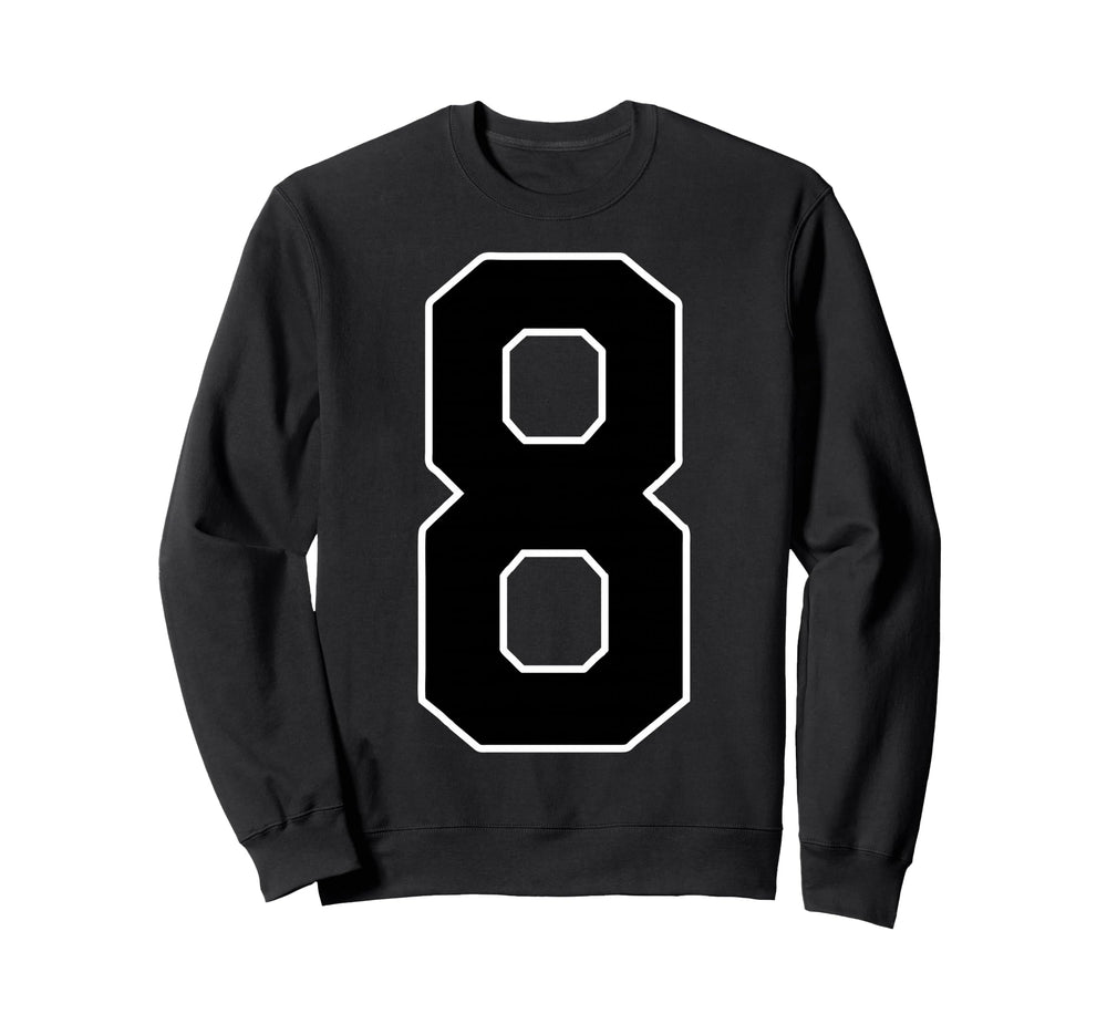 Black Sports Team Number 8 Fan Sweatshirt - Casual Everyday Wear Men Women