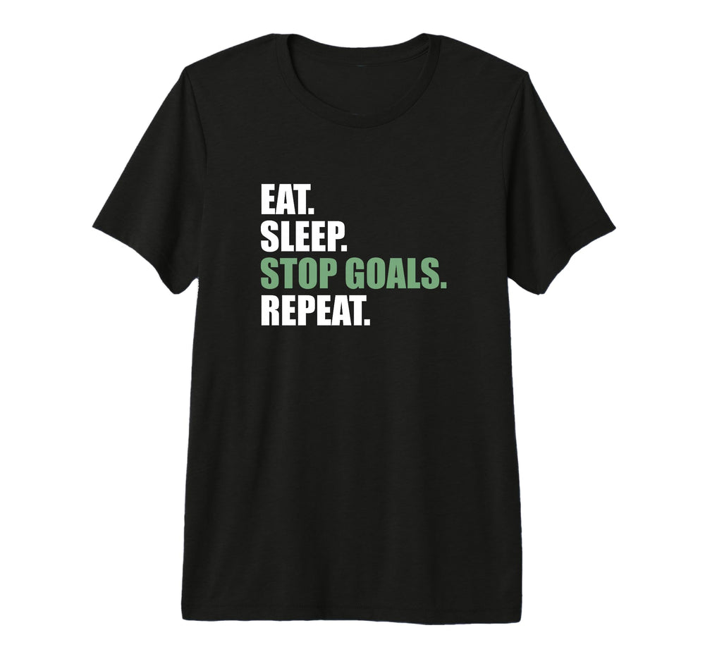 Goalkeeeper Soccer Goalie Eat Sleep Stop T-Shirt - Unique Graphic Unisex