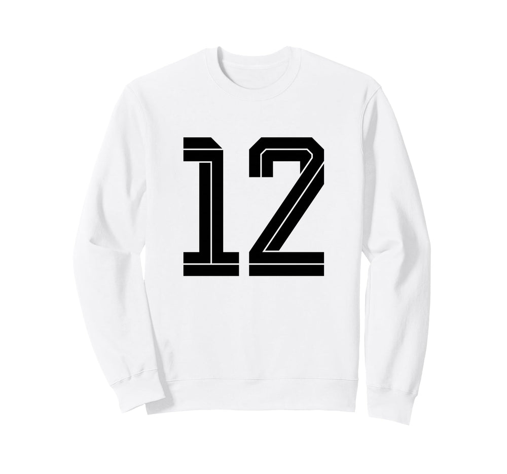12 White Number 12 Sports Fan Sweatshirt - Casual Everyday Wear Men Women