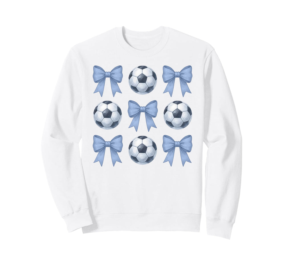 Soccer Coquette Toile Blue Bow Sweatshirt - Graphic Print for Adults