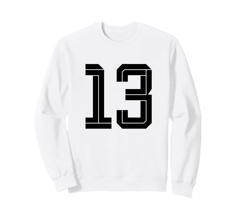 13 White Number 13 Sports Fan Soccer Sweatshirt - Trendy Graphic for Adults
