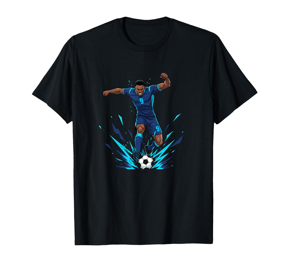 Football Soccer Blue Striker Rain Wet T-Shirt - Unique Graphic Men Women