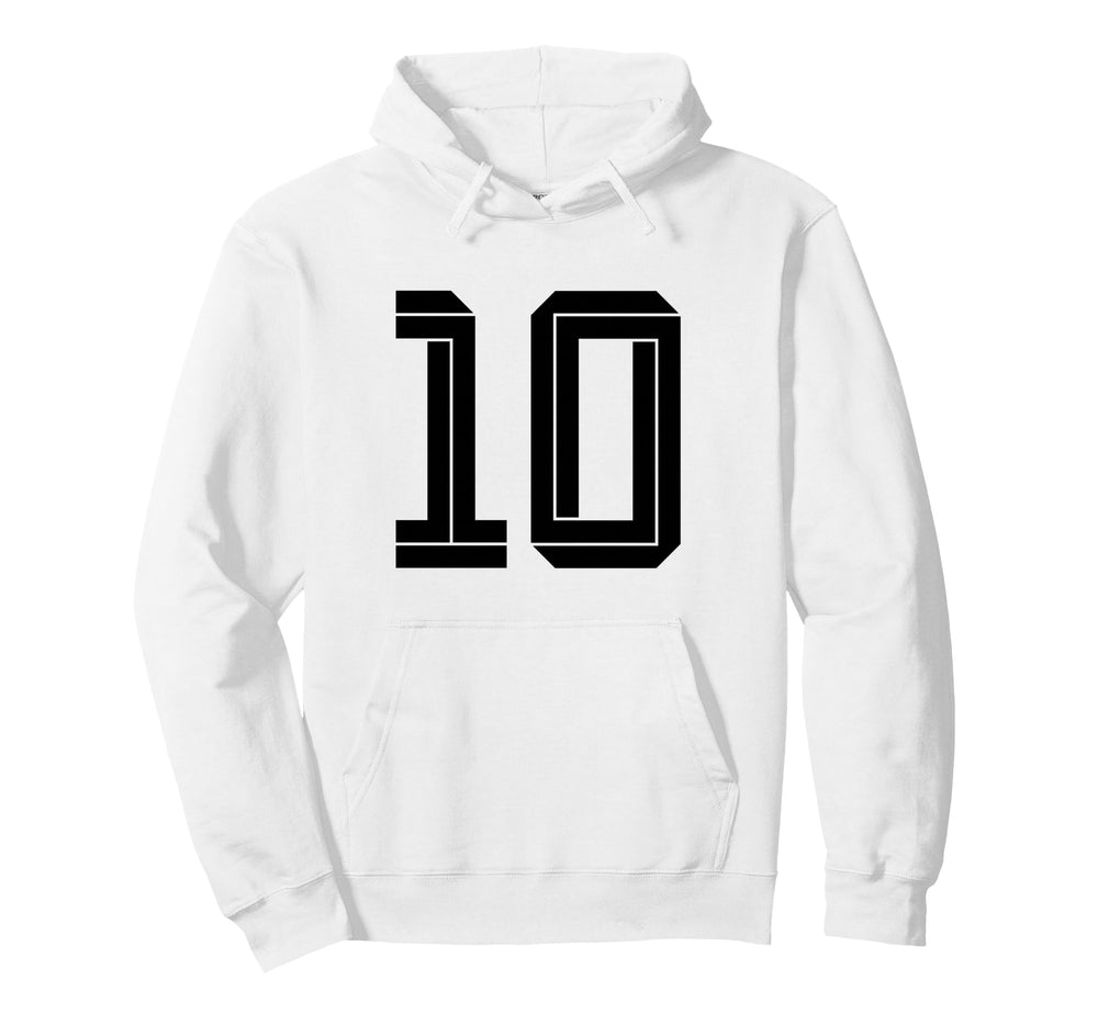 10 White Number 10 Sports Fan Soccer Hoodie - Fun Novelty Design for Adults