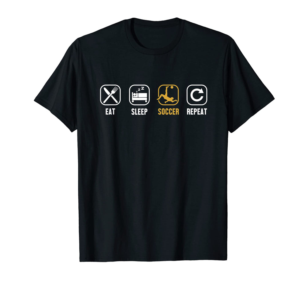 Eat Sleep Soccer Repeat Goal Keeper Futbol T-Shirt - Unique Graphic Unisex