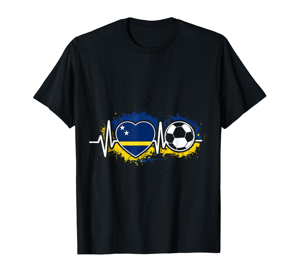 Heartbeat Curacao Flag Soccer Fan T-Shirt - Minimalist Print Unisex