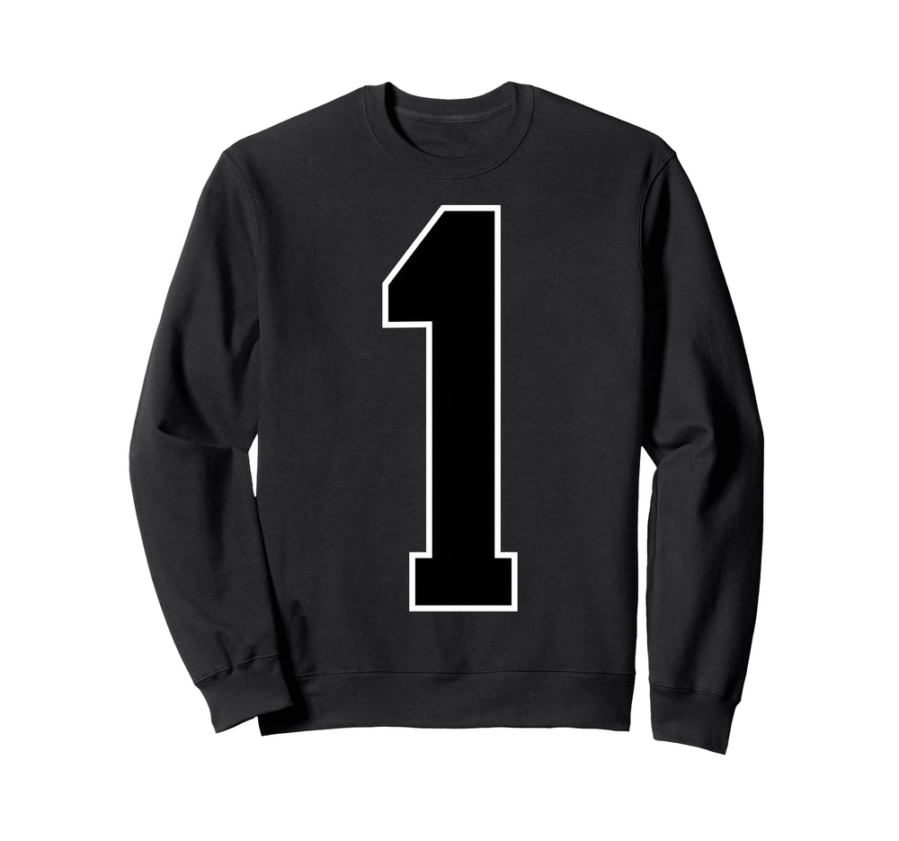 1 Black Sports Team Number Fan Sweatshirt - Minimalist Print Men Women