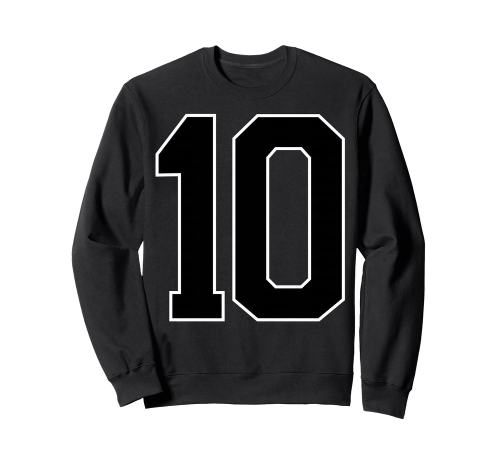 Black Sports Team Number 10 Fan Sweatshirt - Graphic Print Unisex