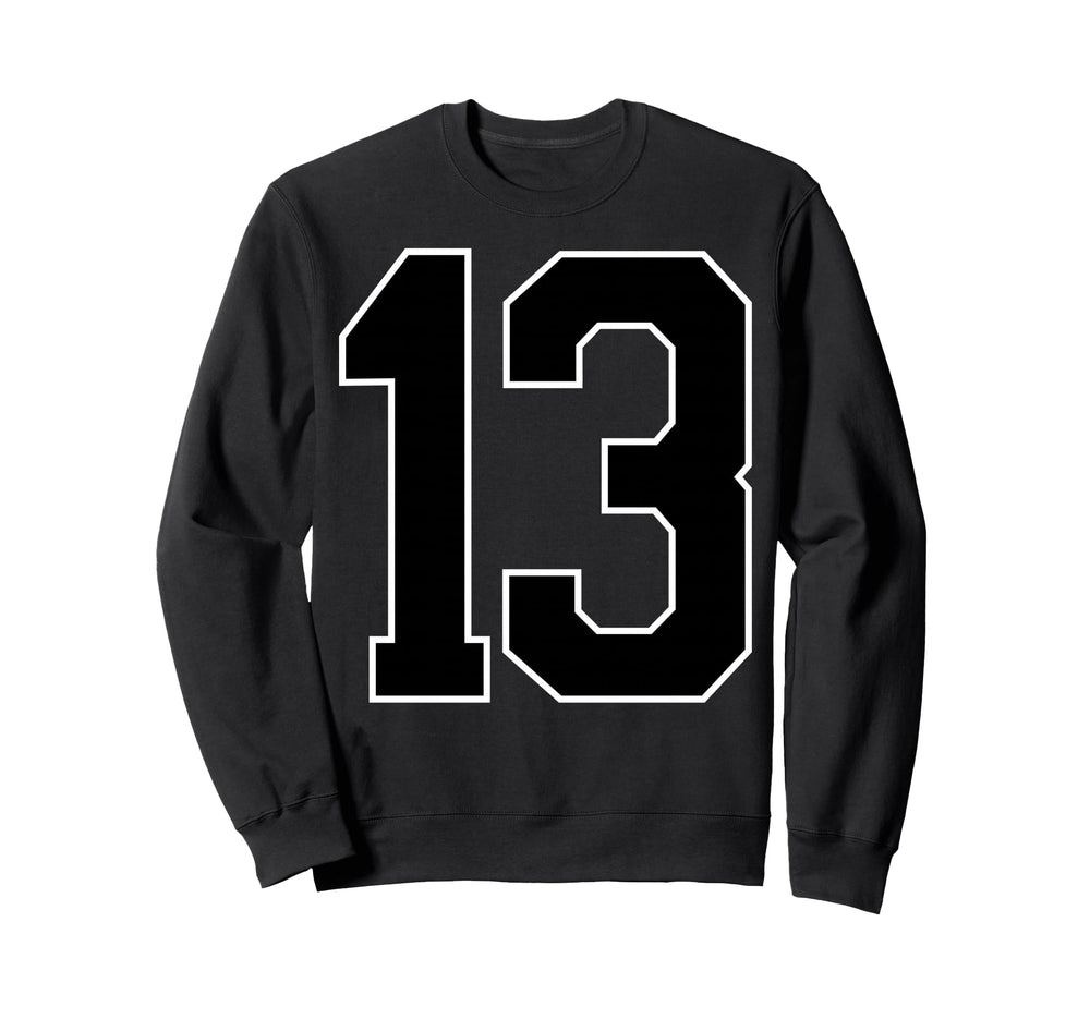 Black Sports Team Number 13 Fan Sweatshirt - Graphic Print for Adults