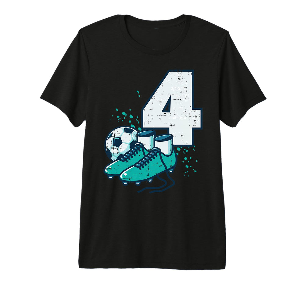 4Th Birthday Soccer Ball Shoes Football 4 T-Shirt - Novelty Apparel Unisex
