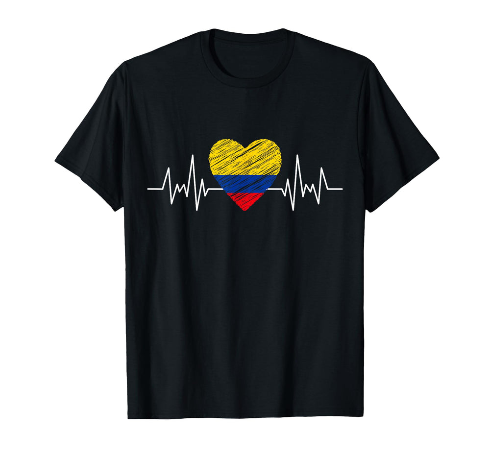 Colombia Flag Heartbeat Pride T-Shirt - Fun Novelty Design Men Women