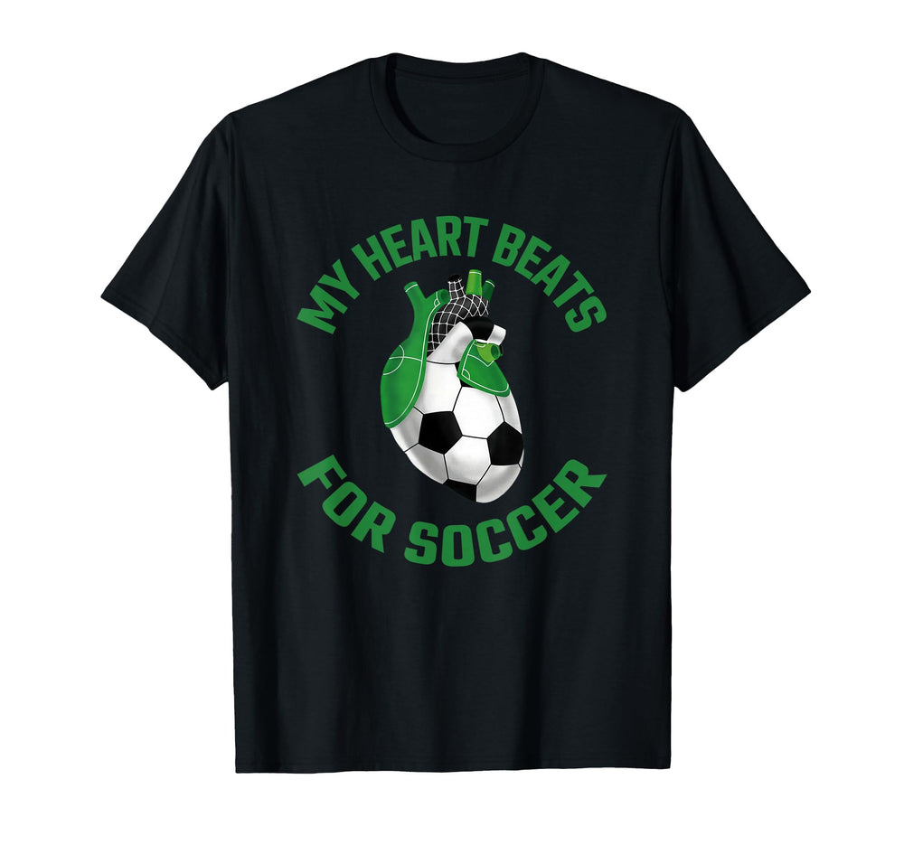Green And Black Soccer Heart Soccer T-Shirt - Minimalist Print for Adults