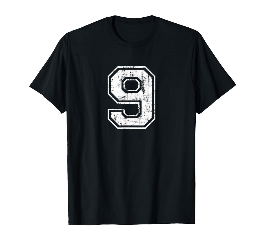 Number 9 Nine Distressed Sports T-Shirt - Trendy Graphic Men Women