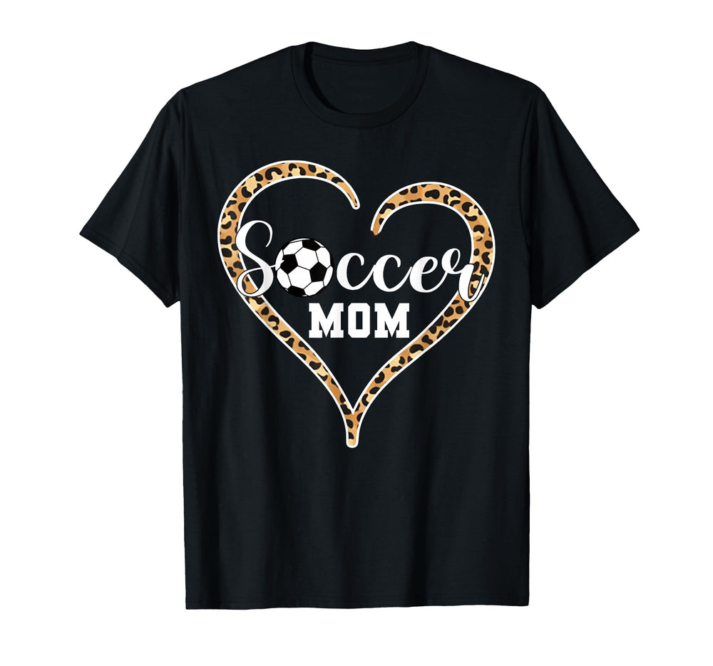 Soccer Mom Leopard Heart Soccer Ball T-Shirt - Graphic Print Men Women
