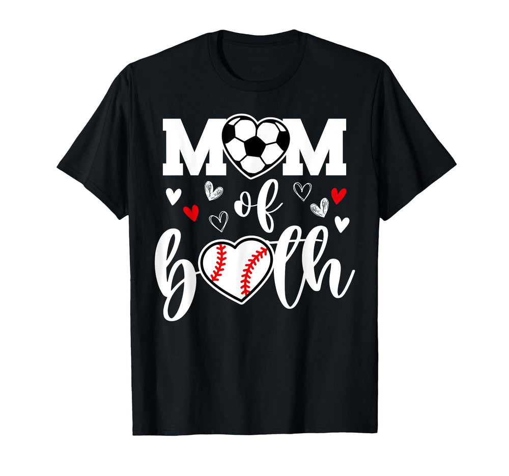 Mom Both Heart Soccer Baseball Sports T-Shirt - Streetwear Style Unisex
