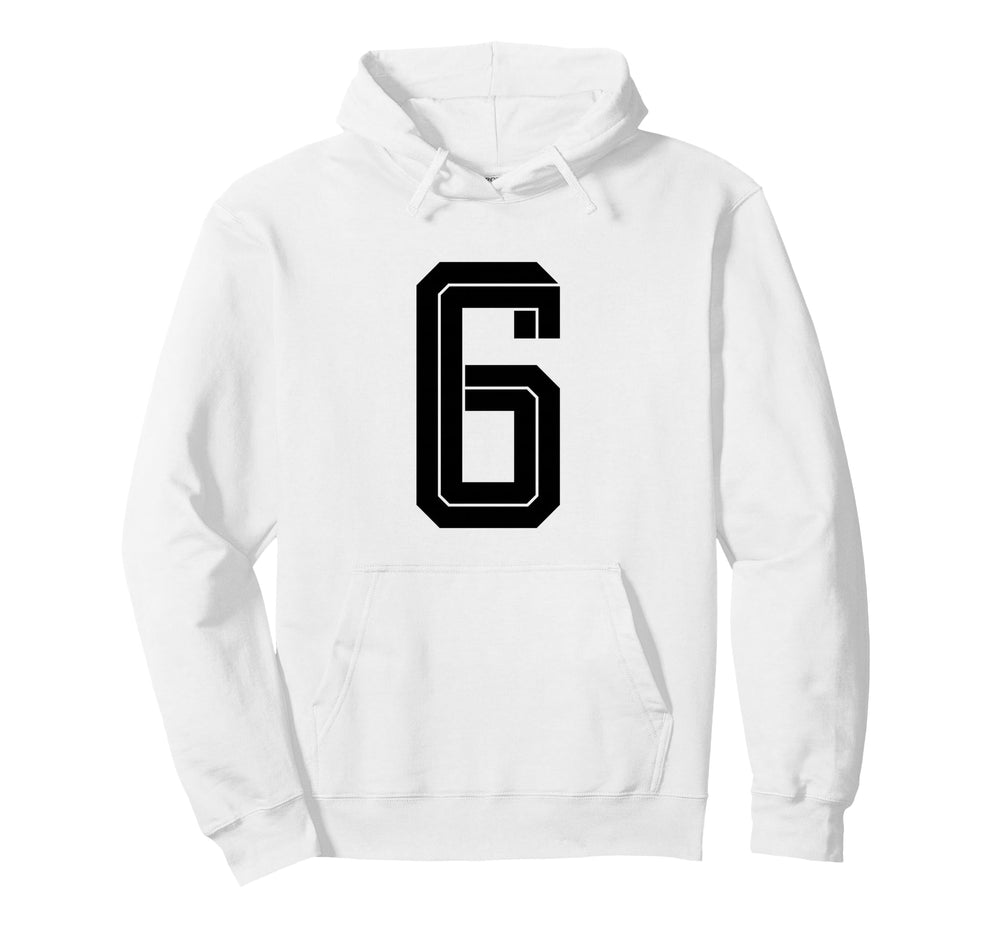 6 White Number 6 Sports Fan Soccer Hoodie - Streetwear Style for Adults