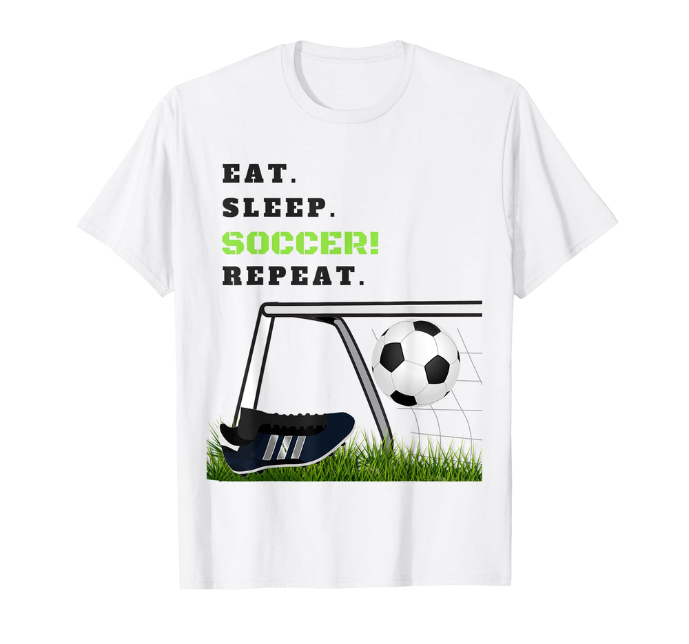 Eat Sleep Soccer Repeat Soccer Goal T-Shirt - Novelty Apparel for Adults