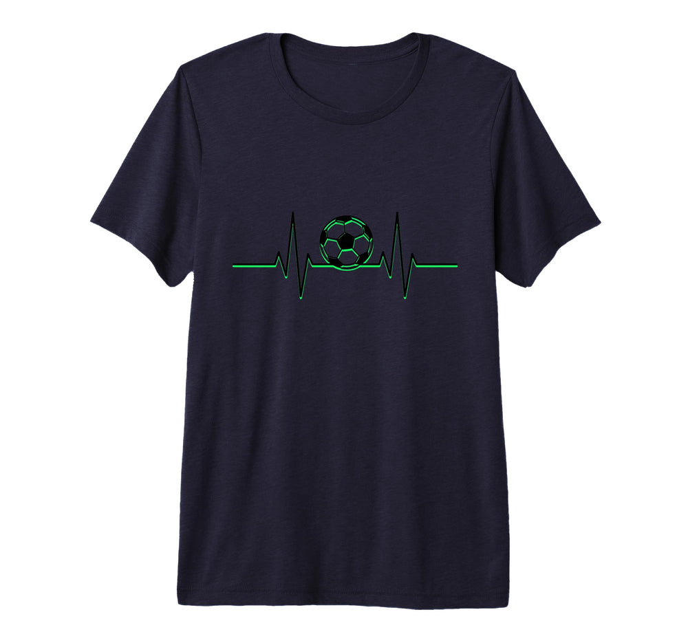 Soccer Ball Heartbeat Ekg Pulse Green Line T-Shirt - Graphic Print Unisex