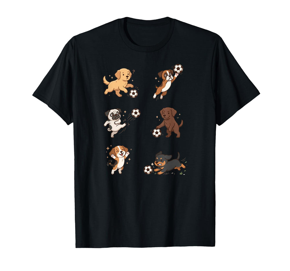 Silly Dogs Playing Soccer Player T-Shirt - Casual Everyday Wear for Adults
