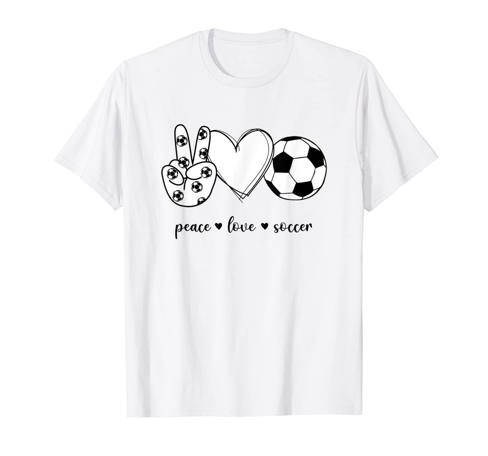 Peace Love Soccer Peace Hand Sign Soccer T-Shirt - Graphic Print Men Women