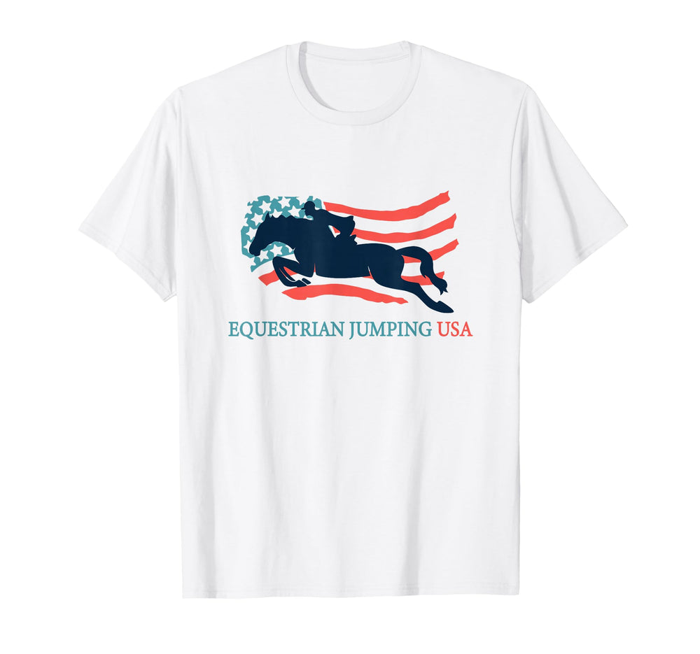 Horse Rider Equestrian Jumping Usa T-Shirt - Novelty Apparel for Adults