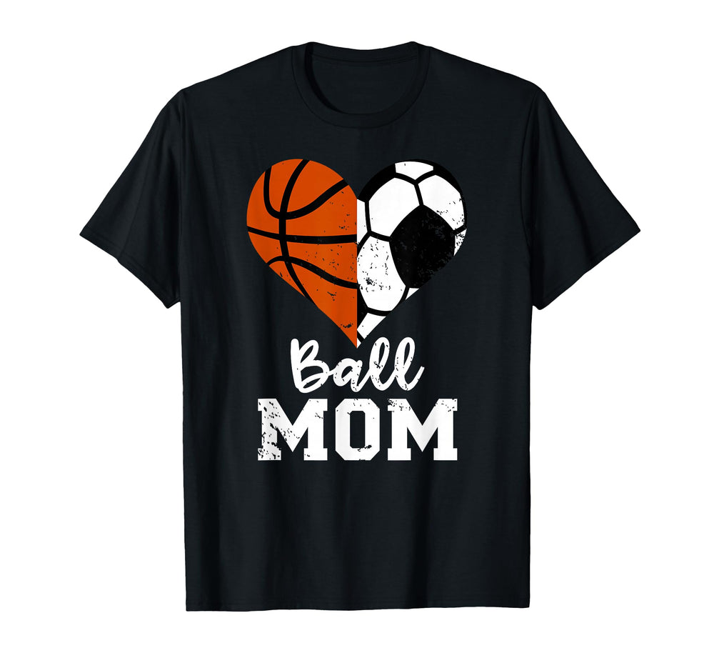 Ball Mom Heart Funny Soccer Basketball T-Shirt - Fun Novelty Design Unisex