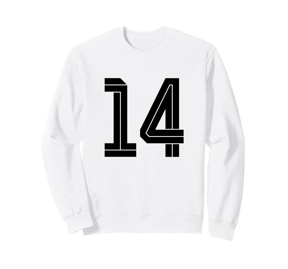 14 White Number 14 Sports Fan Sweatshirt - Casual Everyday Wear Unisex