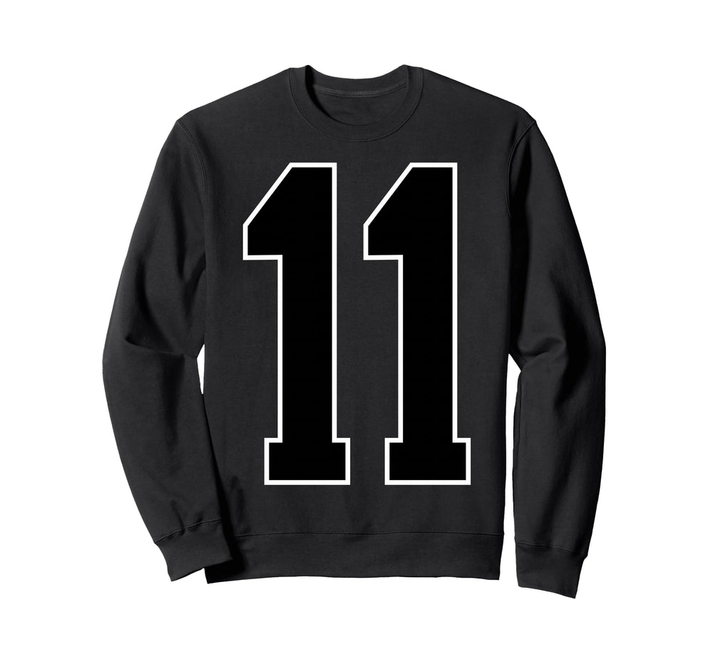 Black Sports Team Number 11 Fan Sweatshirt - Graphic Print for Adults