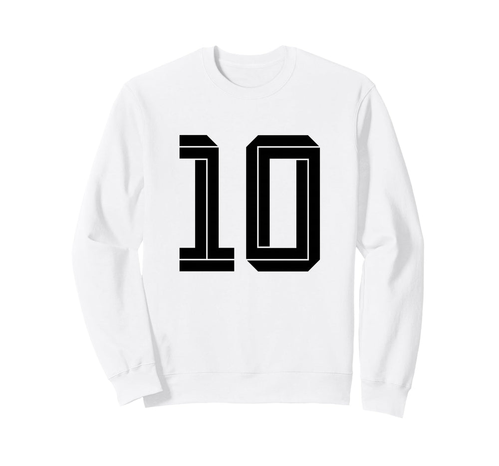 10 White Number 10 Sports Fan Soccer Sweatshirt - Novelty Apparel Unisex