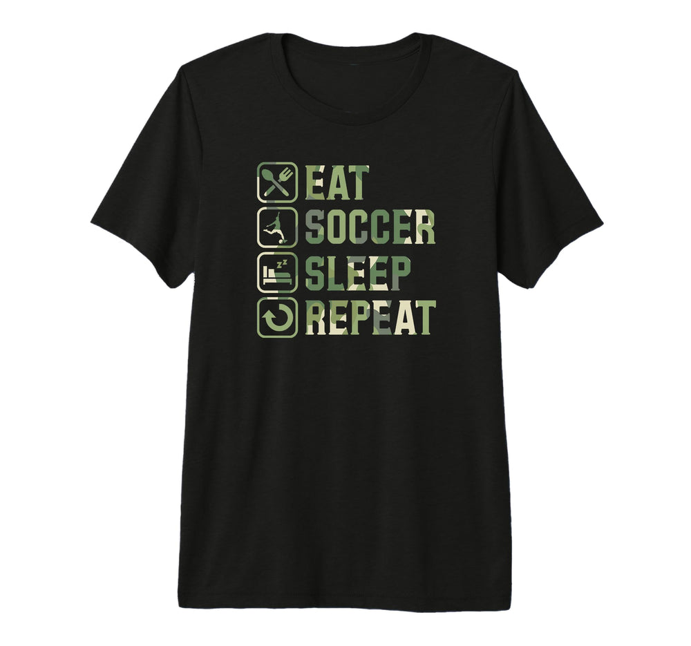 Eat Soccer Sleep Repeat Simple Basic T-Shirt - Unique Graphic Unisex