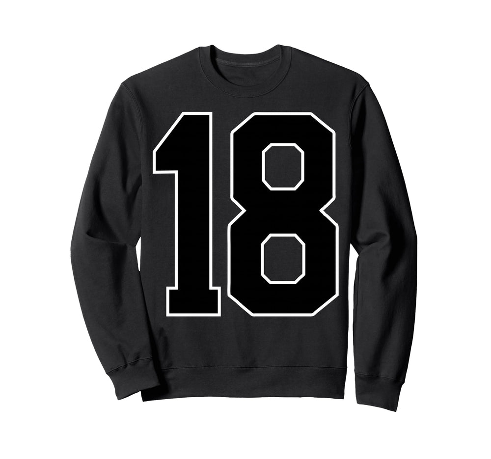Black Sports Team Number 18 Sweatshirt - Casual Everyday Wear for Adults