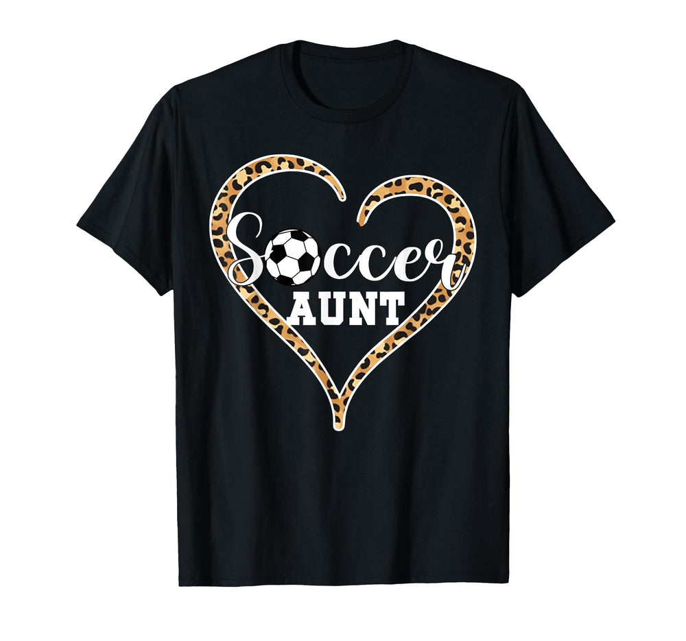 Soccer Aunt Leopard Heart Proud Auntie T-Shirt - Graphic Print for Adults