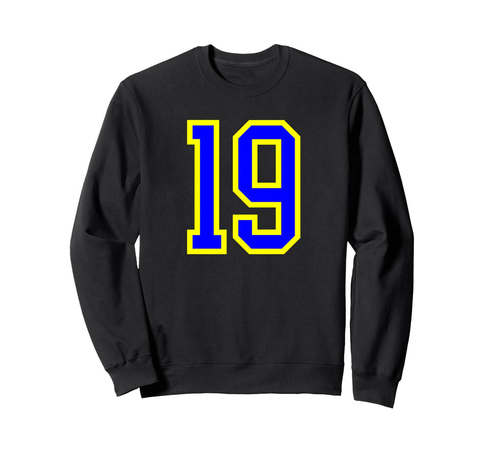Blue Yellow Sport Team Number 19 Sweatshirt - Fun Novelty Design for Adults