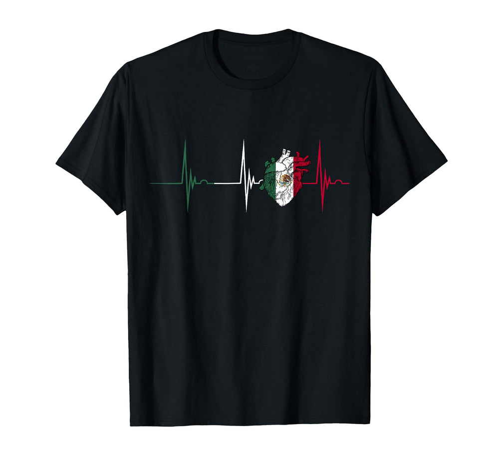 Mexico Heart Mexico Flag Heartbeat Ekg T-Shirt - Graphic Print Men Women