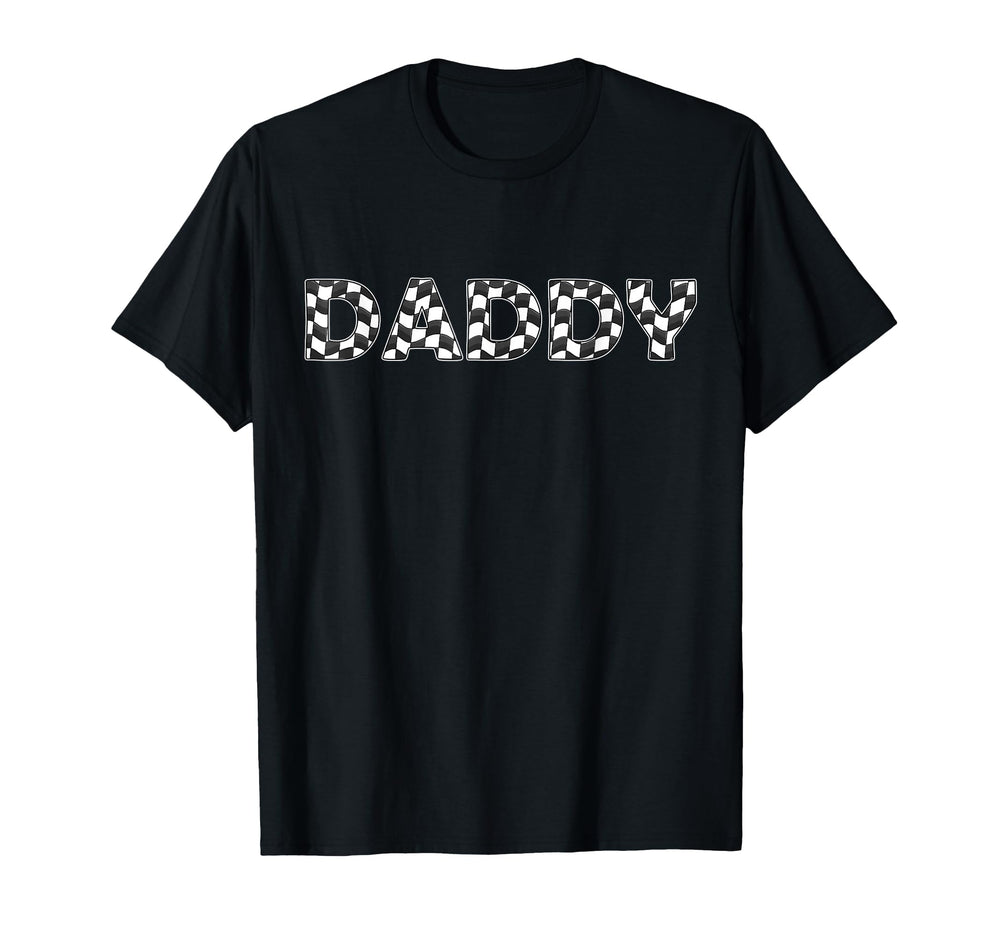 Checkered Race Car Daddy White Black T-Shirt - Graphic Print Unisex