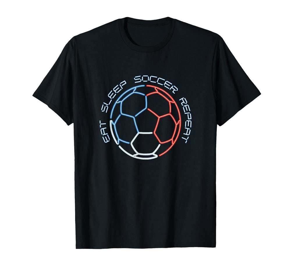 Eat Sleep Soccer Repeat Line Art T-Shirt - Minimalist Print Unisex