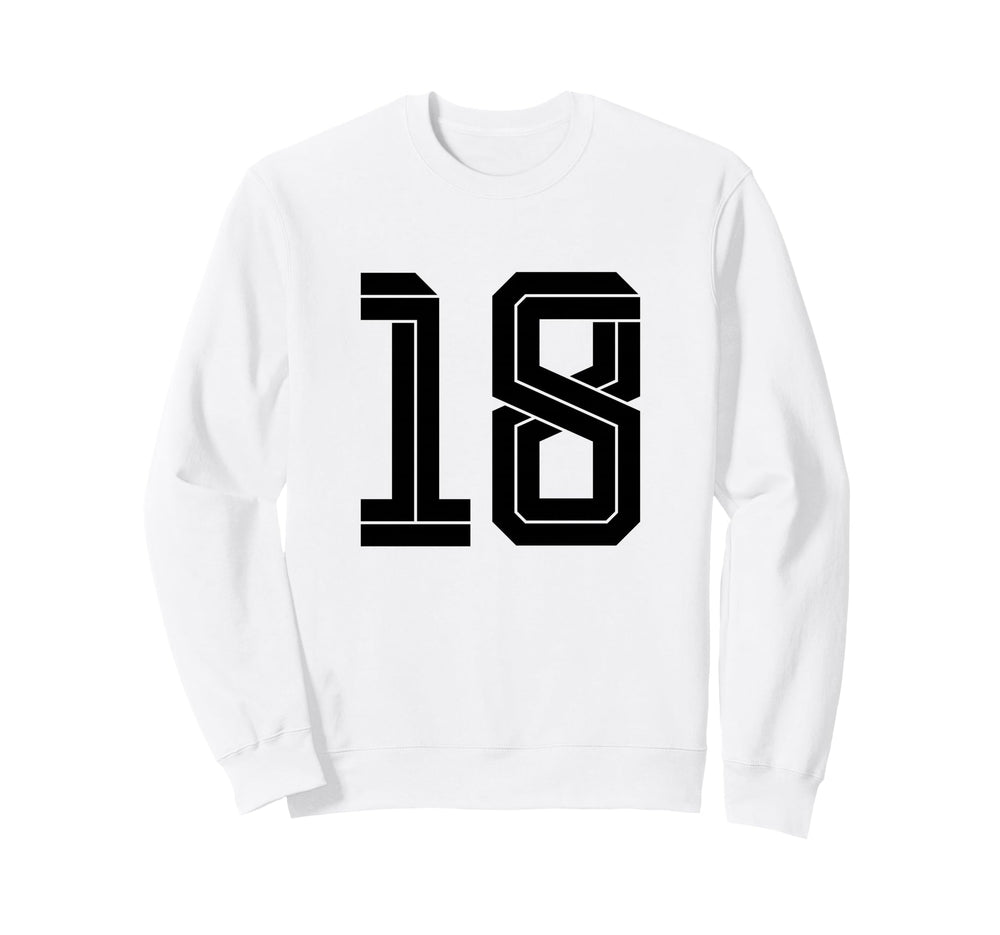 18 White Number 18 Sports Fan Sweatshirt - Fun Novelty Design for Adults