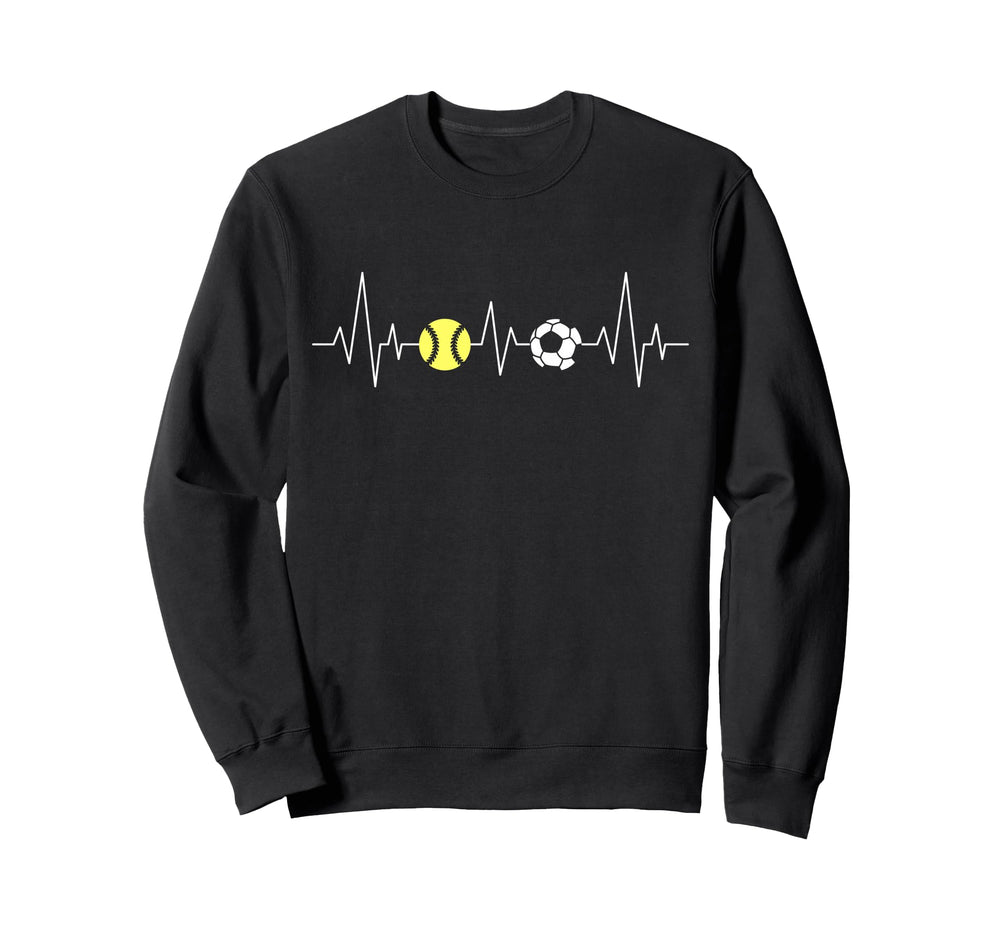 Soccer Softball Heartbeat Funny Sport Sweatshirt - Graphic Print Unisex