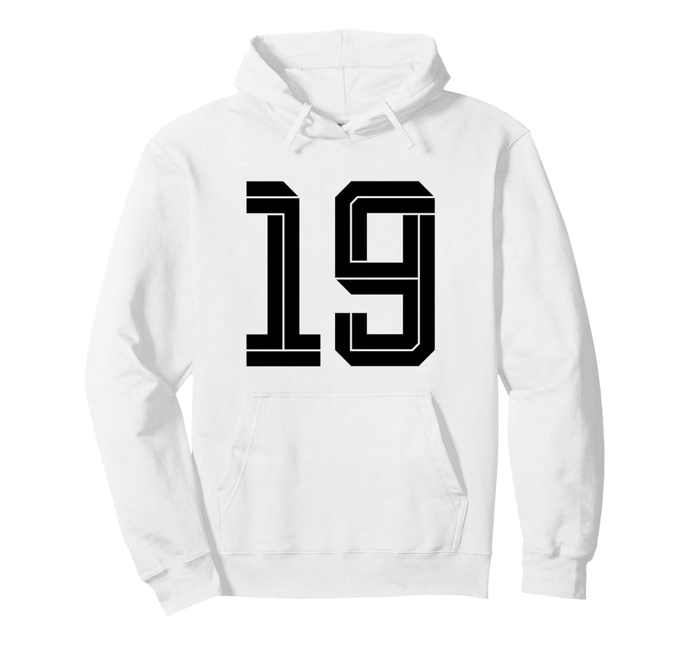 19 White Number 19 Sports Fan Soccer Hoodie - Aesthetic Graphic Unisex