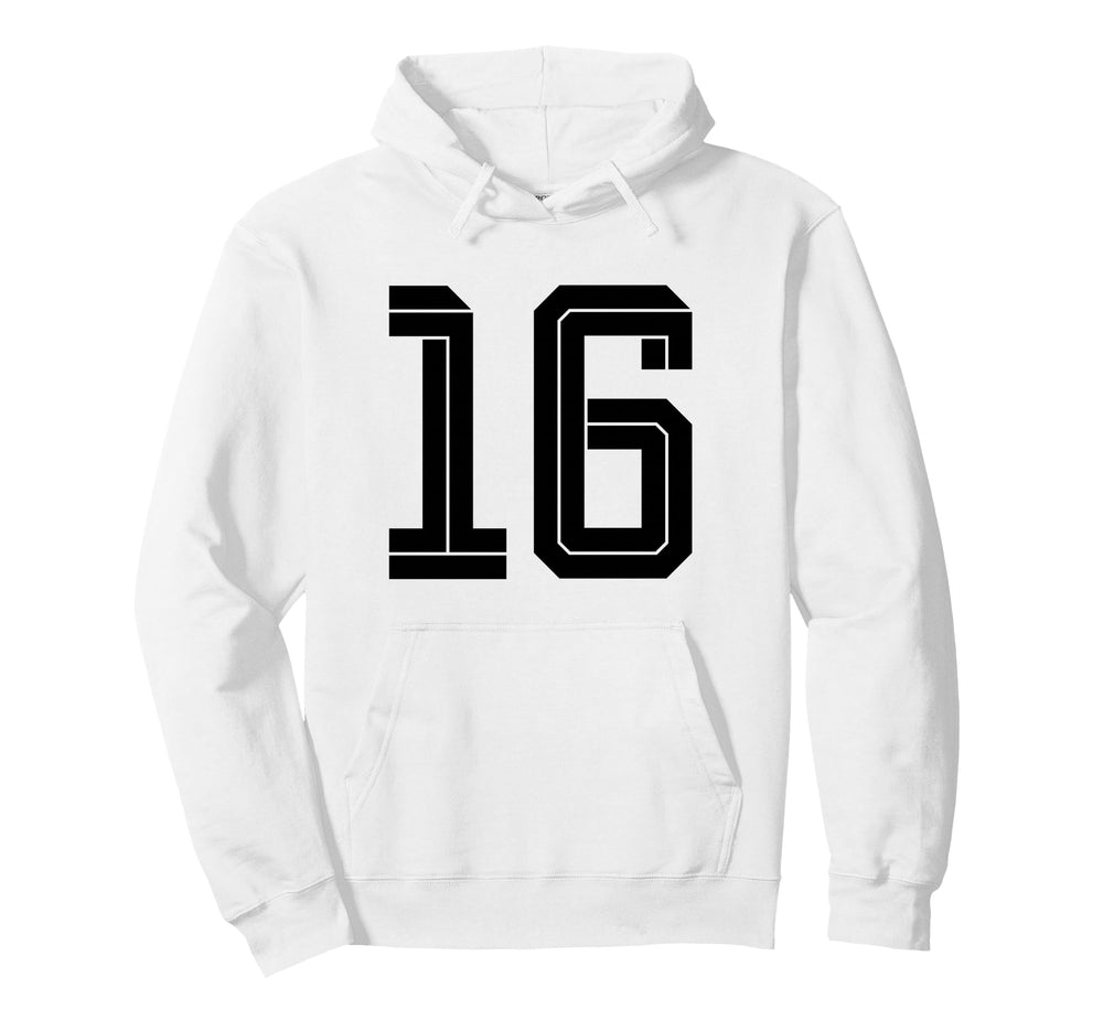 16 White Number 16 Sports Fan Soccer Hoodie - Unique Graphic for Adults