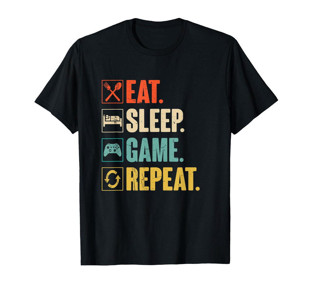 Eat Sleep Game Repeat Funny Gamer Gift T-Shirt - Novelty Apparel for Adults