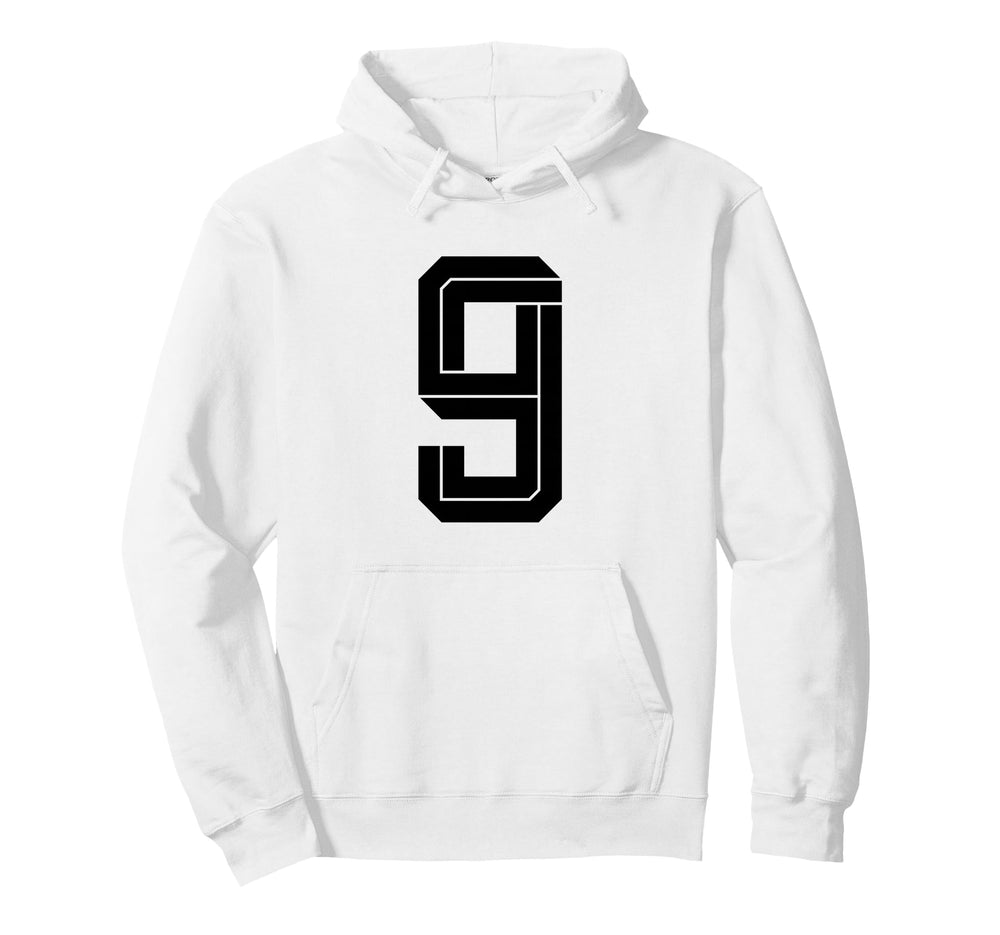 9 White Number 9 Sports Fan Soccer Hoodie - Novelty Apparel Men Women