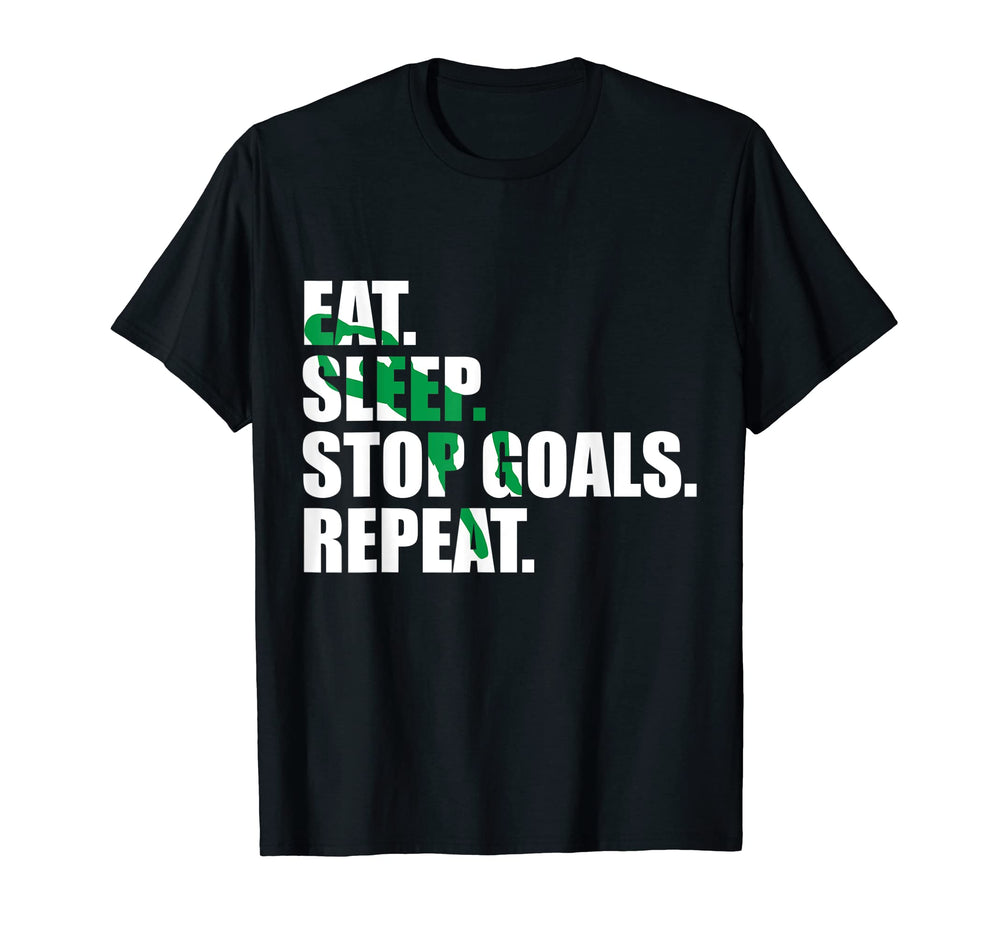 Goalkeeper Soccer Eat Sleep Stop T-Shirt - Casual Everyday Wear for Adults