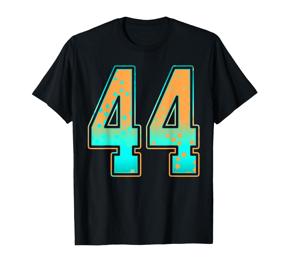 Mint Green Teal Orange Number 44 T-Shirt - Casual Everyday Wear for Adults