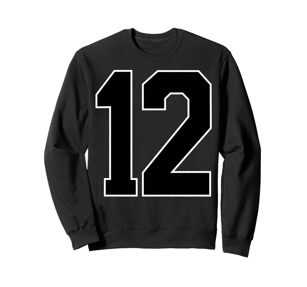 Black Sports Team Number 12 Fan Sweatshirt - Fun Novelty Design Unisex