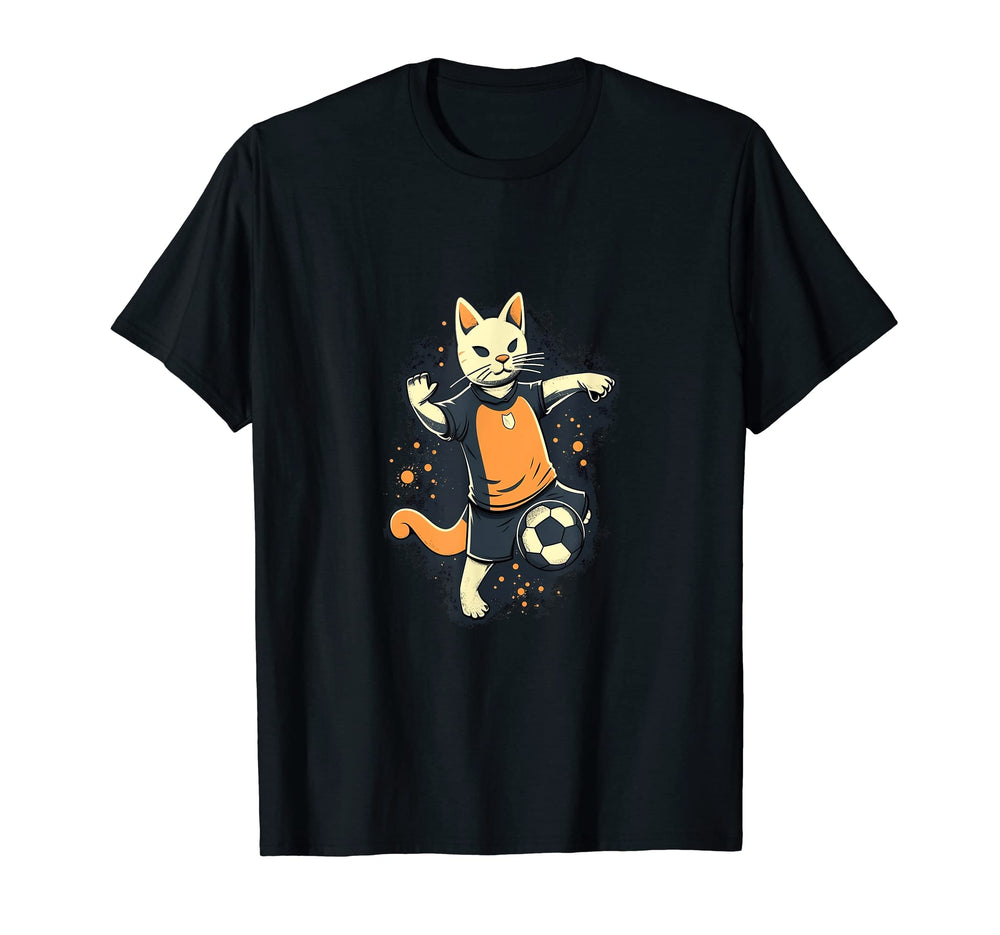 Cat Playing Soccer Player Coach Team T-Shirt - Novelty Apparel Men Women