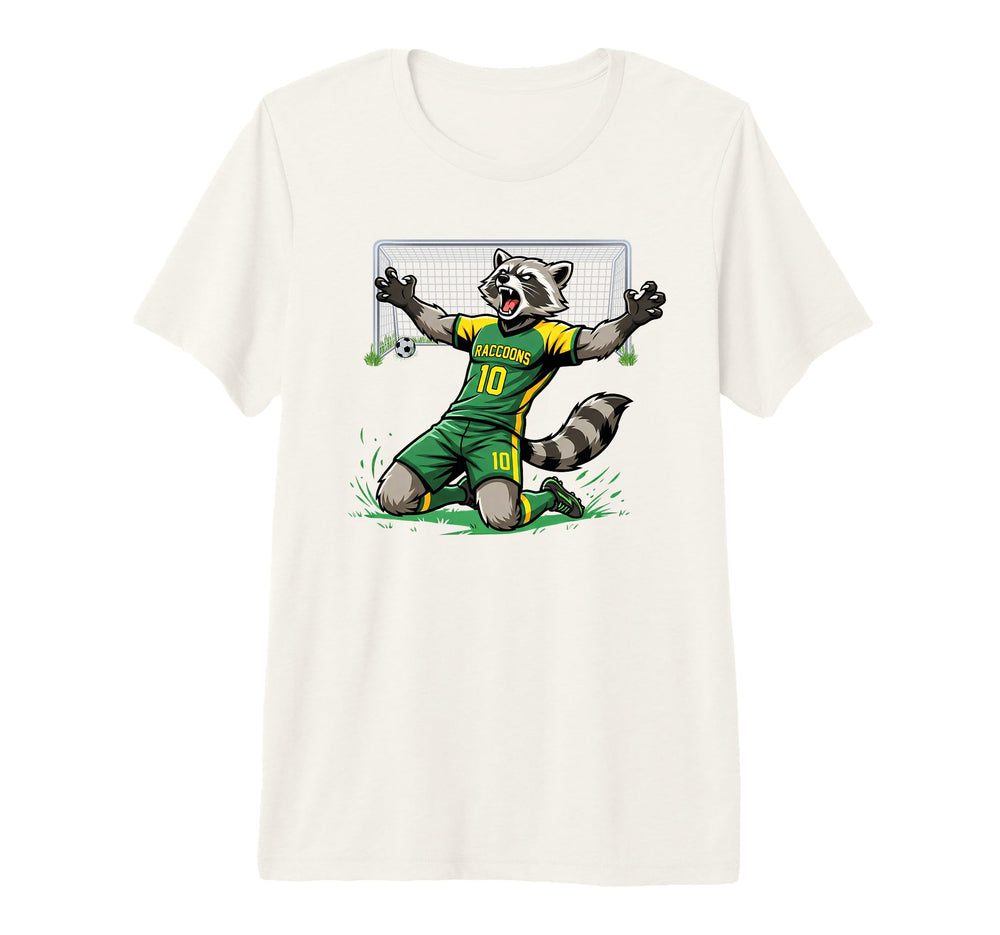 Funny Feral Raccoon Soccer Player T-Shirt - Minimalist Print for Adults