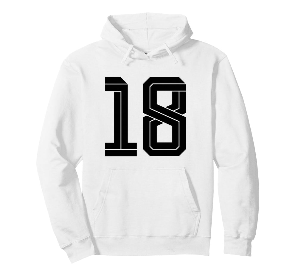 18 White Number 18 Sports Fan Soccer Hoodie - Graphic Print Unisex