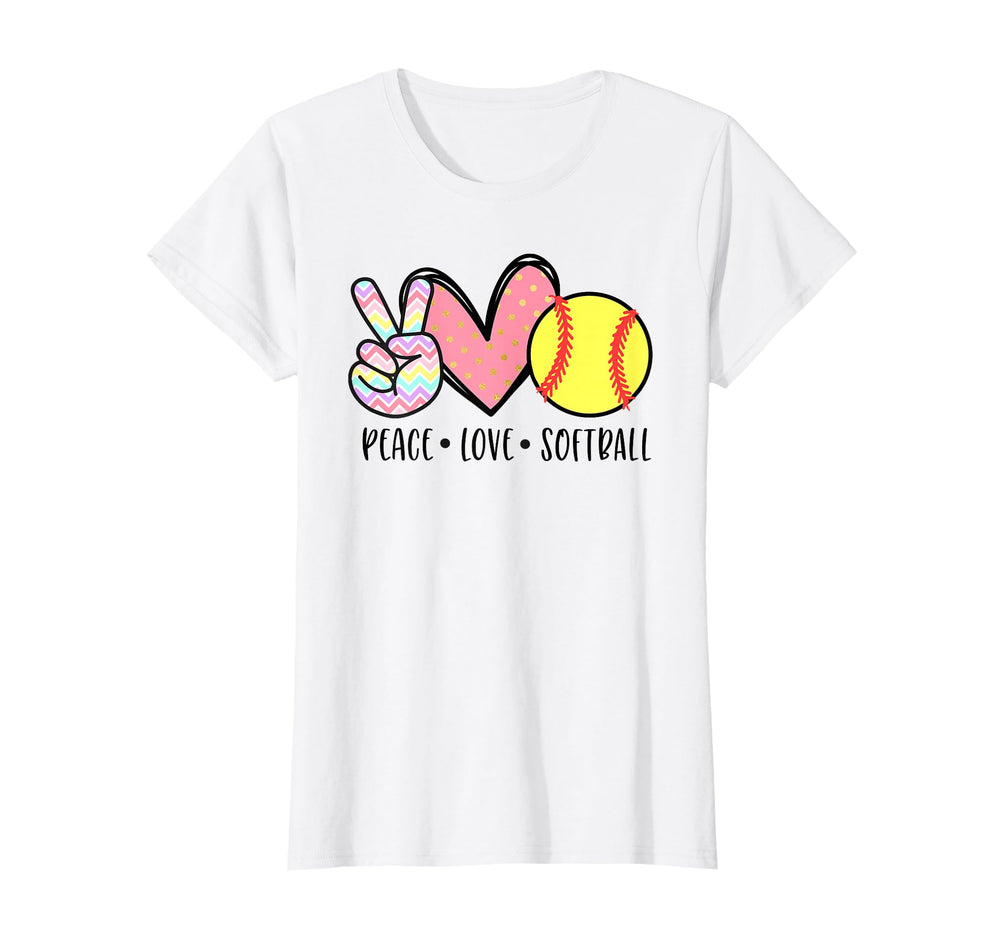 Peace Love Softball Mom Pastel Teen Little T-Shirt - Unique Graphic Unisex