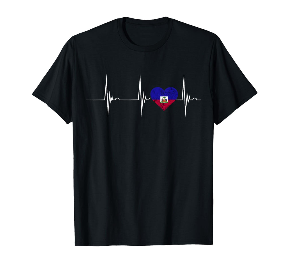 Haiti Heart Haitian Heartbeat Ekg T-Shirt - Fun Novelty Design Men Women